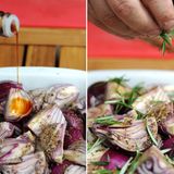 Der Kontrapunkt zum Zucker ist die sehr kräftige Sojasoße. Schließlich noch etwas frischen Rosmarin darüber geben.