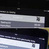 Ist man zu langsam, teilt das iPad einem mit, dass die Zutaten nicht gleichzeitig fertig werden.