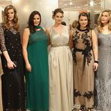 Auch im Kreise von Katy Hansz, Robyn Lawley Jennie Runk, Tara Lynn, Lizzie Miller und Alessandra Garcia macht Huffine (3.v.l.) eine gute Figur, wie hier auf der Mailänder Modemesse im Februar dieses Jahres.