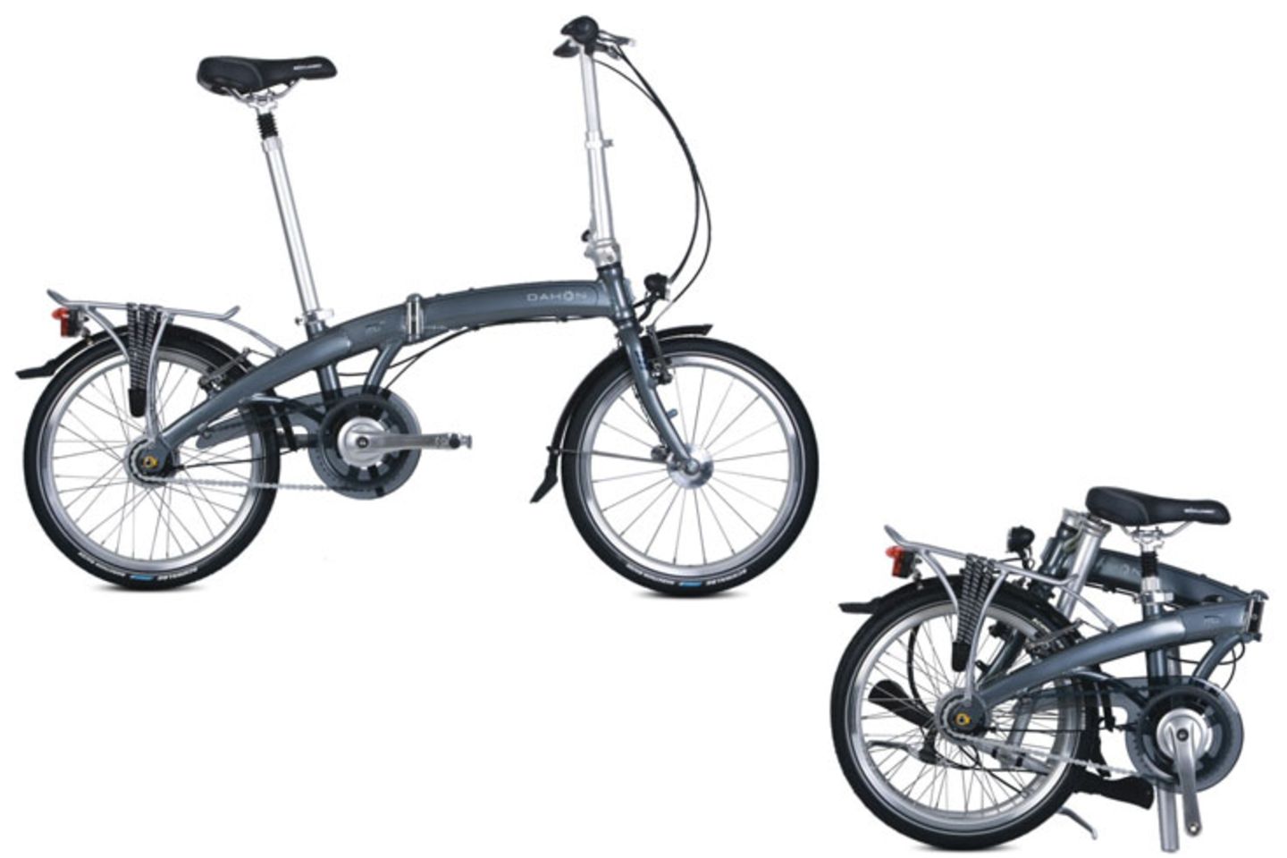 Klapprad - Quadratisch, praktisch, gut  Beispiel  Marke: Dahon  Typ: Mu XL   Preis: 799 Euro  Moderne Klappräder sind weit entfernt von den instabilen Dingern aus den Siebzigern, mit denen man an jedem Kantstein hängen blieb. Gute Klappräder besitzen heute eine Technik, die sie zu einem echten Fahrrad macht. Klappräder sind die idealen Begleiter für alle Camping und Segelfreunde, die auf engem Raum ein oder zwei Räder mitnehmen wollen. Auch wer gern mal mit dem Auto sein Rad für einen kleinen Ausflug mitnehmen will, bekommt das Klapprad ohne spezielle Fahrradträger unter. Klappräder sind kein Rennradersatz, aber man kann mit ihnen auf befestigten Wegen sehr viel schneller radeln, als die kleinen Räder vermuten lassen. Für Cross-Country-Abenteuer auf unbefestigten Wegen eignen sie sich nicht. Besonderer Vorteil: Zusammengeklappt gelten die Falträder in Bus und Bahn als Gepäckstück. Die üblichen Beschränkungen für den Fahrradtransport umgeht man mit ihnen.   Plus: Leicht zu transportieren und zu verstauen  Minus: Schlechtere Fahrleistungen als andere Räder  Tipp: Niemals blind kaufen. Probieren Sie das Zusammenlegen und Entfalten des Rades immer selbst aus