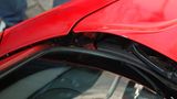 Der Blumentopf in der Motorhaube. Ein Wunder, dass Lack und Bleche der dauerhaften Fangopackung wiederstanden haben.