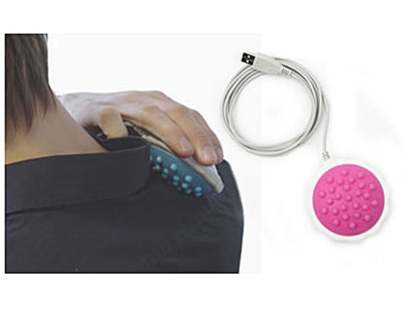 Unerträglich! Diese ständigen Verspannungen! Sie kennt das schon, am Ende eines harten Messetages. Der USB-Massageball schafft Abhilfe.  Preis: 17 Euro