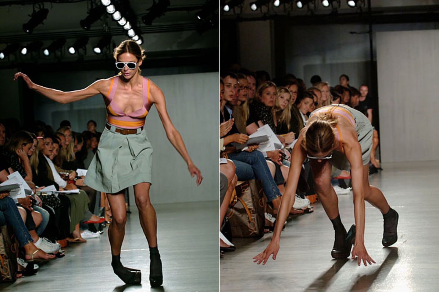 Allein der Anblick schmerzt: Wie sich dieses Model bei der Show von Proenza Schouler im September 2006 seinen rechten Fuß verdreht, ist alles andere als angenehm.