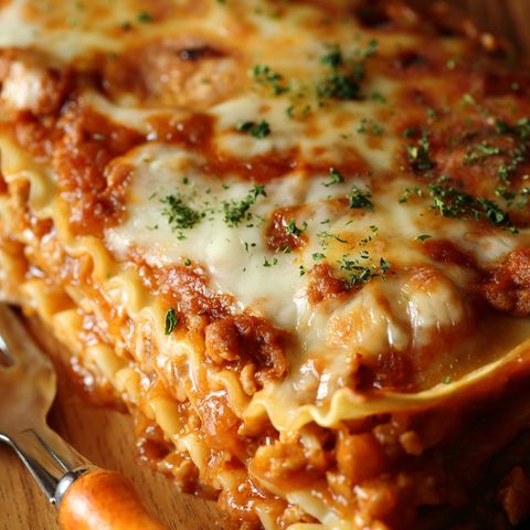 Pasta: Eine Kasserole mit dampfender Lasagne