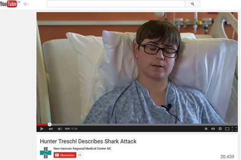Haiopfer Hunter Treschl in seinem Krankenbett