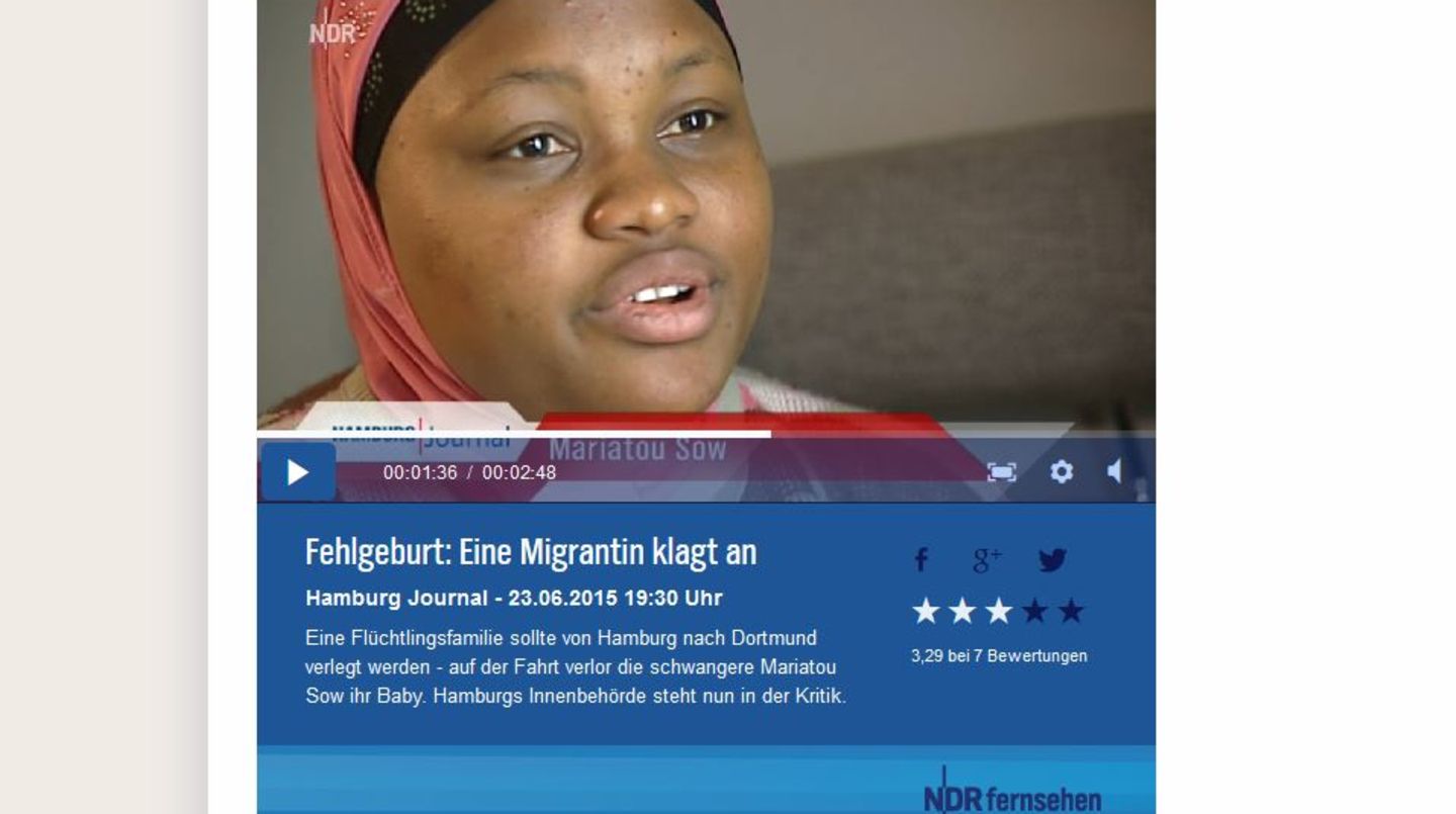 Der NDR berichtet über die Flüchtlings-Frau, die ihr Kind verlor