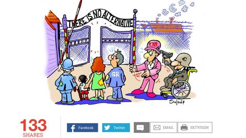 Diese Karikatur aus der griechischen Zeitung "To Pontiki" befeuert die Diskussion, wie weit Satire gehen darf