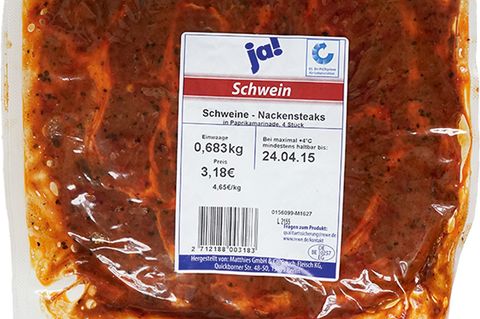 Verpacktes Grillfleisch von Rewe/Ja!