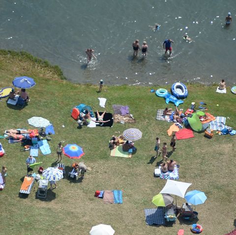 Menschen sonnen sich in Freiburg