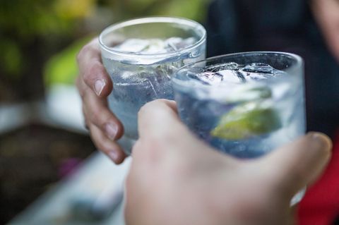 Ein Krug mit Tonic Water und frischer Zitrone und Limette