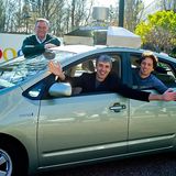 Google-Urgestein Eric Schmidt Larry Page und Sergey Brin in einem selbstfahrenden Google Car 2011
