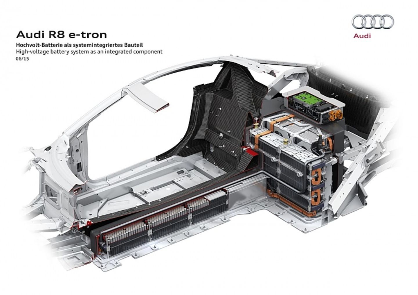 Audi hat bei den Akkus des R8 e-tron die Energiedichte von 84 auf 152 Kilowattstunden pro Kilogramm erhöht