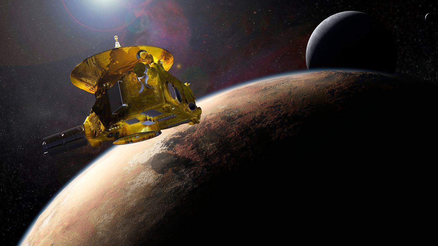 Nah, näher, "New Horizons": Die Raumsonde hat sich dem Planeten Pluto heute bis auf 12.000 Kilometer genähert. Im Hintergrund ist Charon, der größte Mond des Planeten, zu sehen. (Symbolfoto)