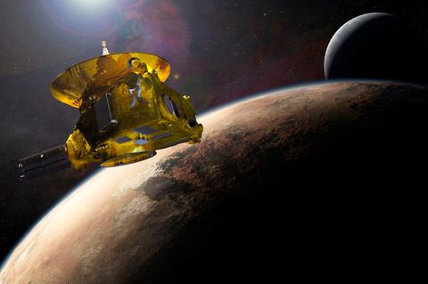 Nah, näher, "New Horizons": Die Raumsonde hat sich dem Planeten Pluto heute bis auf 12.000 Kilometer genähert. Im Hintergrund ist Charon, der größte Mond des Planeten, zu sehen. (Symbolfoto)