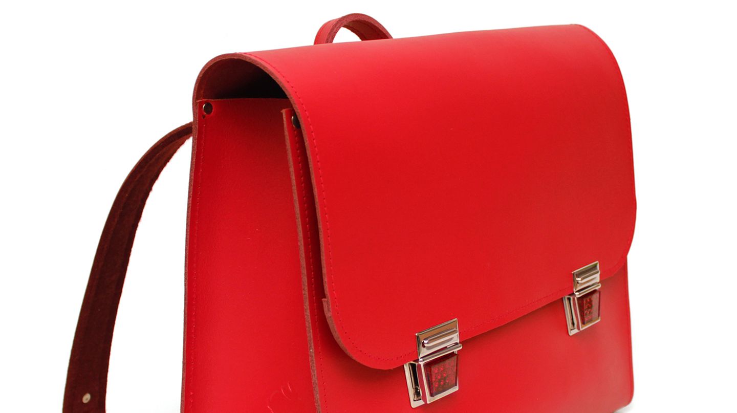 Oxbridge Schulranzen Handgefertigt Original Premium Leder Tasche Schulanfang Rot 