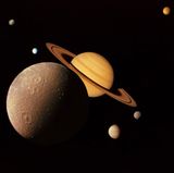 Das System des Saturn mit zahlreichen Monden