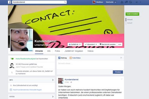 Die Facebook-Seite des "Kundendienst"