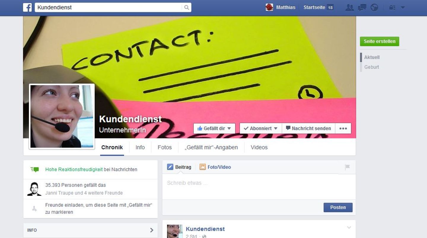 Die Facebook-Seite des "Kundendienst"