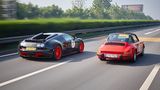 Fast 1.000 PS schwächer, aber immer noch spritzig genug - der Porsche 911 SC Targa und der Weltrekord-Bugatti Veyron 16.4 Grand