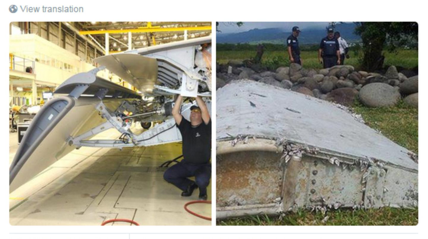 Bilder der verschwundenen Maschine und der Fund auf La Reunion