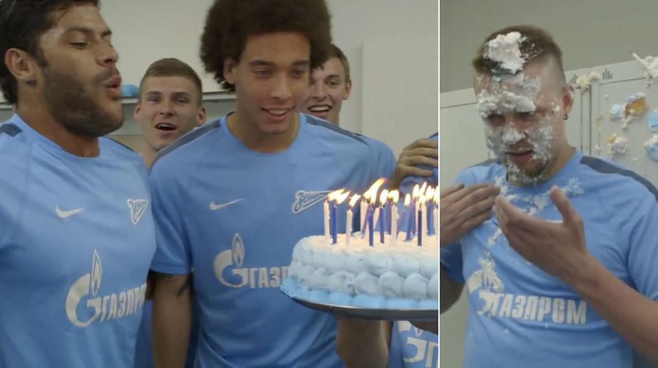 Fußballer Givanildo Vieira de Souza: Givanildo Vieira de Souza alias Hulk feiert Geburtstag mit seinen Mannschaftskameraden von Zenit Sankt Petersburg. Doch die unterschätzen seine Kraft. Givanildo Vieira de Souza alias Hulk feiert Geburtstag mit seinen Mannschaftskameraden von Zenit Sankt Petersburg. Doch die unterschätzen seine Kraft.