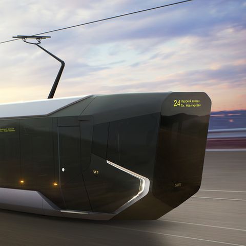 Ein Straßenbahn wie aus einem Science-Fiction-Film