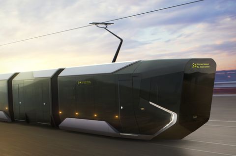Ein Straßenbahn wie aus einem Science-Fiction-Film