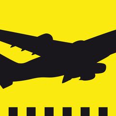 Ein schwarzes Flugzeug auf gelbem Hintergrund