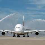 Fontänen für eine A380 in Düsseldorf