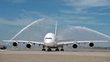 Fontänen für eine A380 in Düsseldorf
