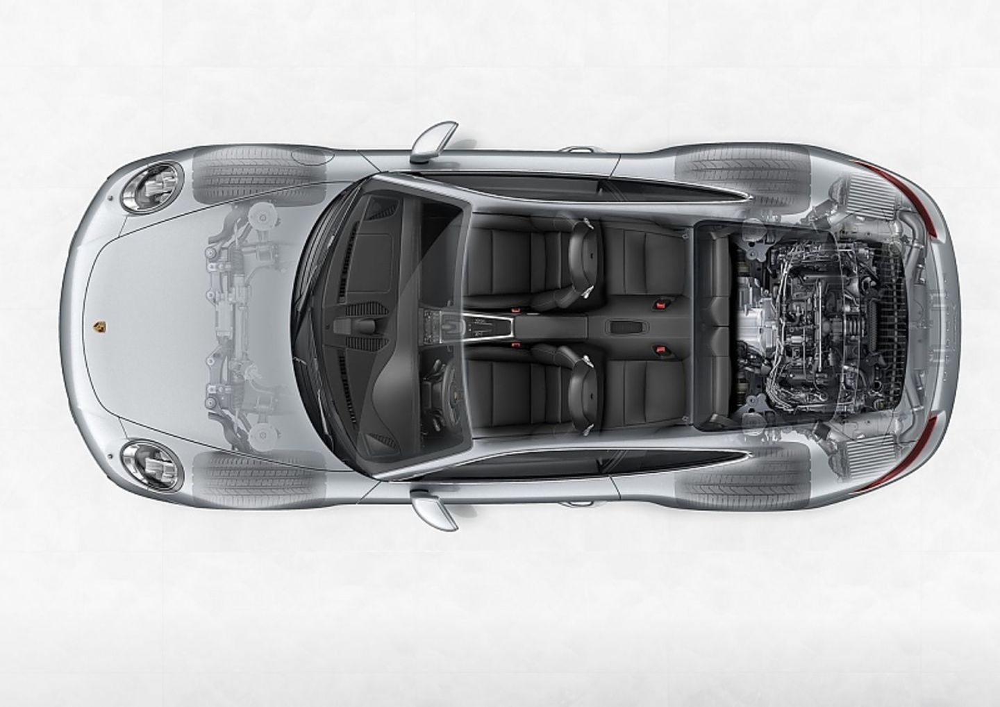 Der Röntgenblick zeigt den Motor mit Ladeluftkühler im Heck