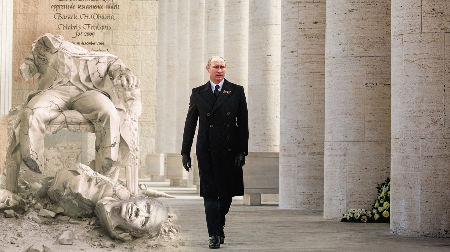 2009 bekam Barack Obama den Friedensnobelpreis. Putin empfand das als Schlag ins Gesicht. Daraus hat er nie ein Geheimnis gemacht. Der Satirist Budajew lässt ihn endlich abrechnen und Obamas Denkmal symbolträchtig zerstören.