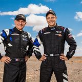 Der finnische Rallye-Superstar Mikko Hirvonen (rechts) und sein Beifahrer Michel Perin.