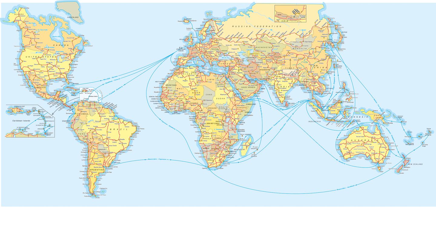 Weltkarte mit Ottos Reisen Weltkarte mit Ottos Reisen