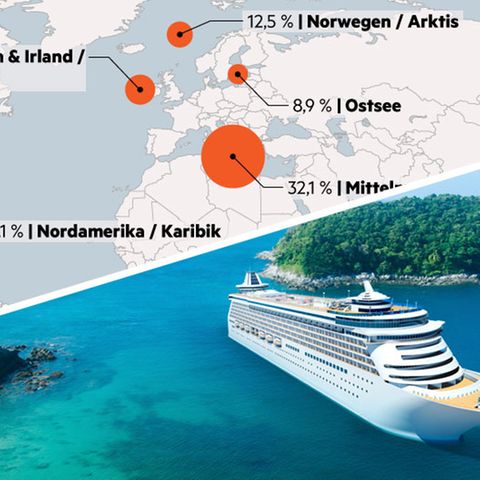 Weltkarte der Kreuzfahrt-Regionen: Das sind die Lieblingsziele deutscher Passagiere