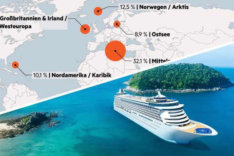 Weltkarte der Kreuzfahrt-Regionen: Das sind die Lieblingsziele deutscher Passagiere