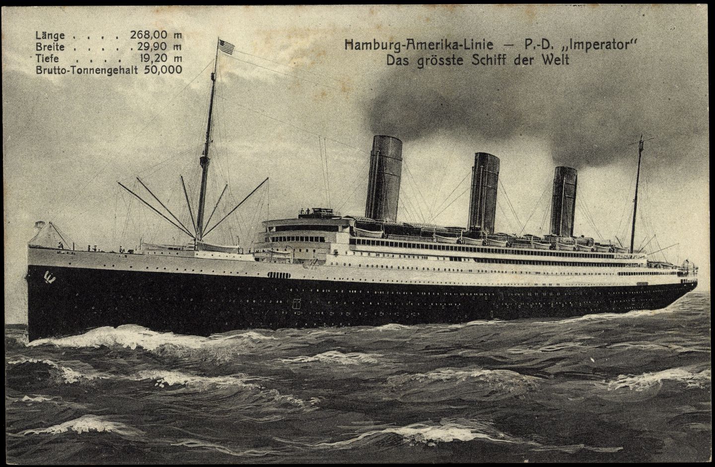 Deutsche Schiffe waren über Jahrzehnte schwimmende Superlative: Noch größer als die "Titanic", die 1912 auf ihrer Jungfernfahrt unterging, geriet 1913 die "Imperator" der Hamburg-America-Linie. Mit 272,7 Metern und erstmals mehr als 50.000 Bruttoregistertonnen (BRT) war das Turbinenschiff das größte Passagierschiff der Welt. 