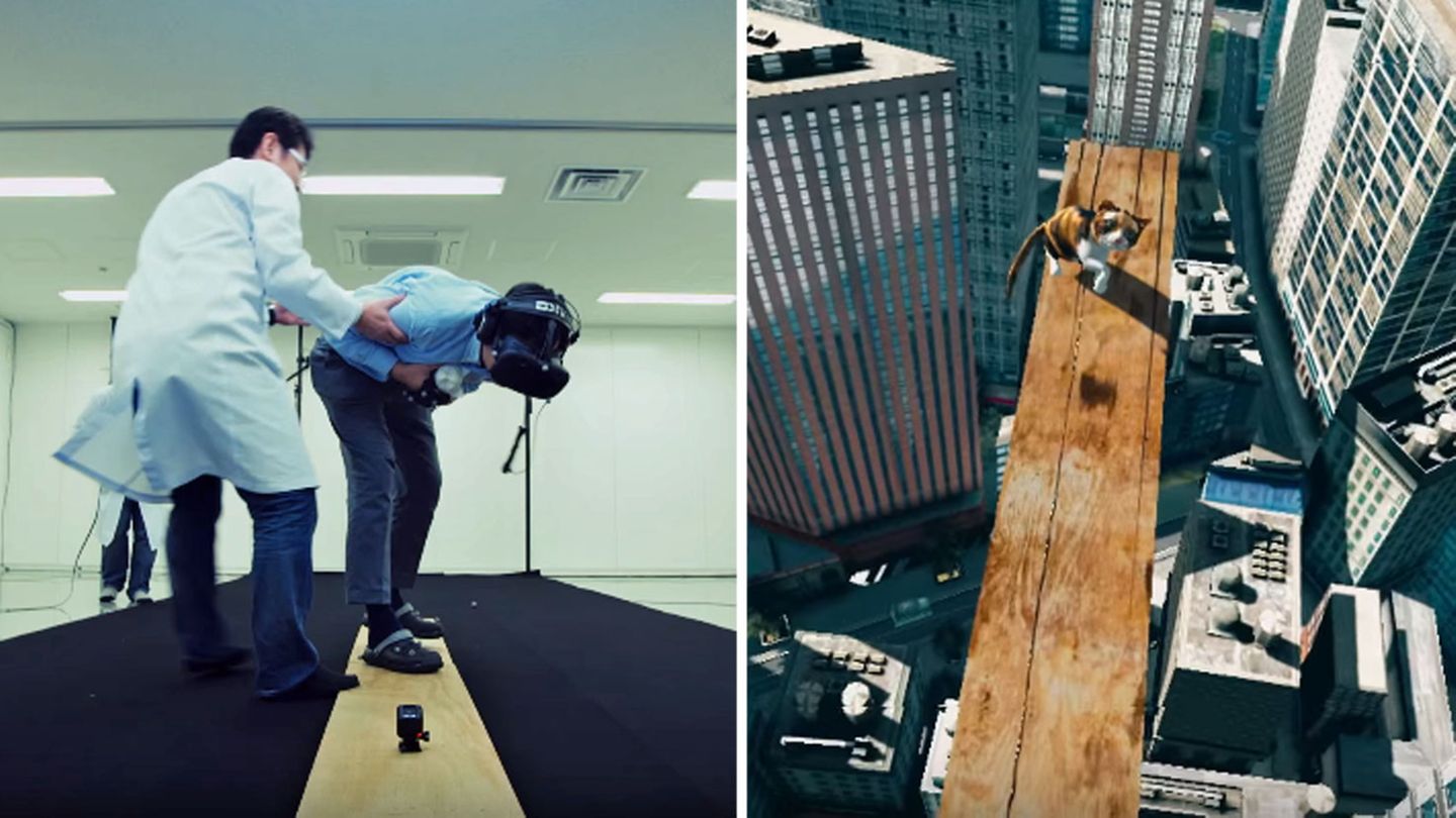 Nur eine Simulation, trotzdem bringt das Spiel auf der HTC Vive diesen Mann kurzzeitig an seine Grenzen.