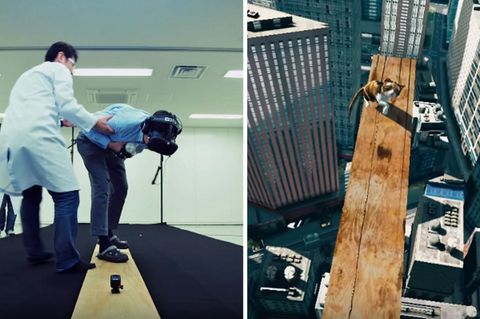 Nur eine Simulation, trotzdem bringt das Spiel auf der HTC Vive diesen Mann kurzzeitig an seine Grenzen.