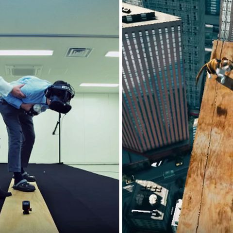 Nur eine Simulation, trotzdem bringt das Spiel auf der HTC Vive diesen Mann kurzzeitig an seine Grenzen.