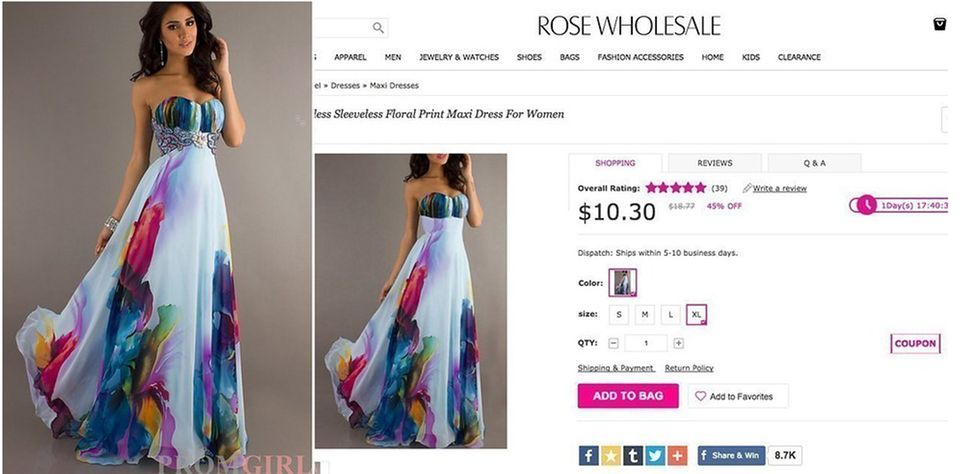 Mode im Online-Shopping: Das Bild mit dem Kleid wurde dem Netz kopiert und in den Katalog eingeführt. Das Bild mit dem Kleid wurde dem Netz kopiert und in den Katalog eingeführt.