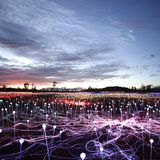 Die Kunstinstallation von Bruce Munro unter dem Titel "Field of Light" ist beim  großen Felsen Uluru in der Nähe des Ayers Rock Resort zu sehen