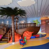 Plastikpalme und Piratenschiff im Kids Club der AidaPrima