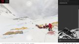 Bergsteiger, Zelte und Fixseile der Lhotse-Flanke