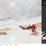 Bergsteiger, Zelte und Fixseile der Lhotse-Flanke