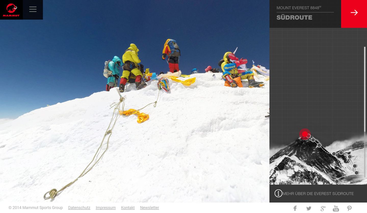 Gipfelplateau des Mount Everest mit Bergsteigern