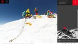 Gipfelplateau des Mount Everest mit Bergsteigern
