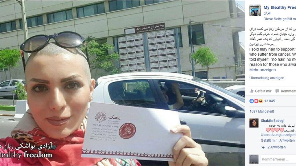 Iran: Selfie of a bald woman without a headscarf in public