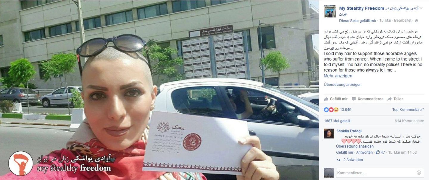 Iran: Selfie von Frau mit Glatze aber ohne Kopftuch in der Öffentlichkeit
