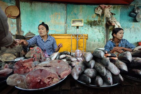 Marktfrauen mit Fisch in Nyaungu